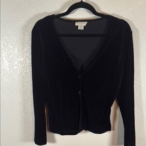 Vintage Express Tricot Black 90s Velvet Cardigan Size Medium